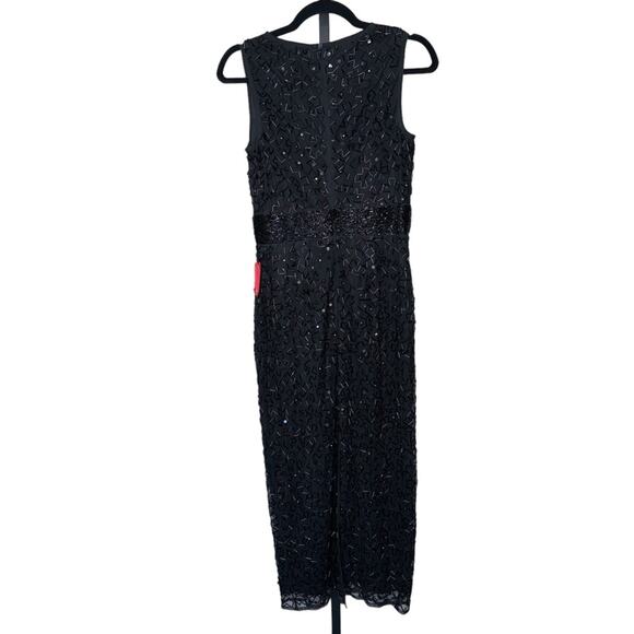 NWT MAC DUGGAL Black Beaded Geometric Embellished Sleeveless A-Line Midi Dress - Picture 8 of 13